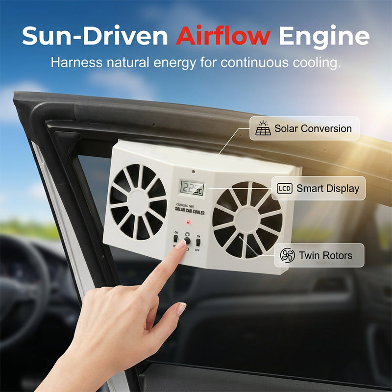 🚗Solar Powered Car Exhaust Fan– Dual Turbo Ventilation & Temperature Display☀️