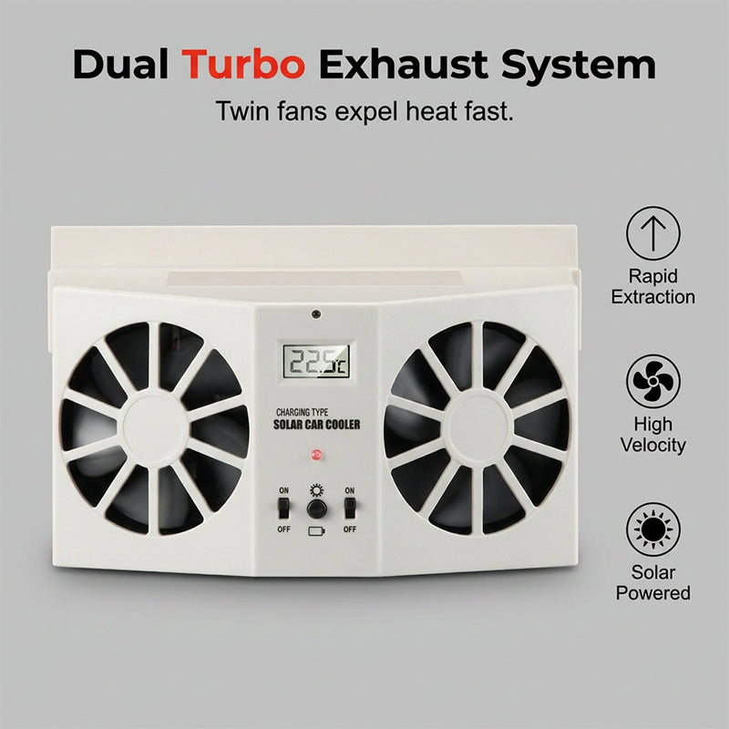 🚗Solar Powered Car Exhaust Fan– Dual Turbo Ventilation & Temperature Display☀️