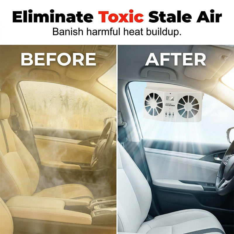 🚗Solar Powered Car Exhaust Fan– Dual Turbo Ventilation & Temperature Display☀️